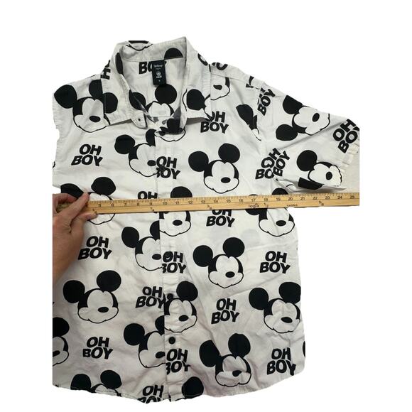 Disney Neff Shirt Mens Small Mickey Mouse Oh Boy White Black Button 100% Cotton - Picture 3 of 8